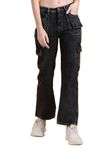 The Dance Bible Women Straight-Fit Multi Pockets Distressed Style Denim Jeans Charcoal Black 34