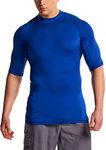 ATHLIO Men's UPF 50+ Rash Guard, UV/SPF Short Sleeve Swim Shirt, Active Water Beach Surf Swimsuit Top STR11-CBL Small Cobalt Blue