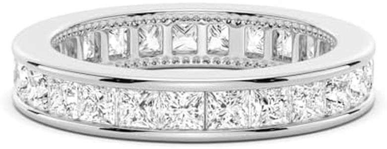 MSBLUE 2.5CT Size7 Princess Cut Moissanite Wedding Eternity Band Ring