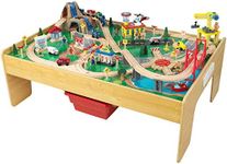 KidKraft Adventure Town Wooden Train Table with Storage Boxes, Train Track Set with Wooden Toy Cars, Crane, Helicopter, Airplane and Accessories Included, Kids’ Toys, 18025