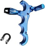 xxiaojun Compound Bow Aid Releaser and D Loop Rope，Adjustable Can Rotate 360° Thumb Release Bow Aluminum Alloy Aids，Archery Release Aids with Anti-Slip Grain. (4 Fingers-Non-Slip Spreading-Blue)