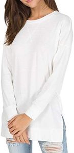 levaca Womens Fall Long Sleeve Sweatshirt Side Split Loose Casual Tunic Tops White L