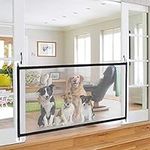 Gate for Dogs Portable Folding Stair Gate Safe Guard Mesh Pet Gate Pet Isolation Net Indoor and Outdoor Safety Gate Install Anywhere for Dogs Cats, Adhesive Hooks and Poles Included, 70.9"x31.5"