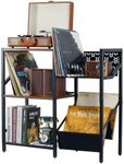 ATSKIM 3-Tier Record Player Holder Stand, Large Vinyl Record Stand Up To 150 Albums, Metal Record Player Stand with Vinyl Storage, Stereo Cabinets with Turntable Shelf Rack for Living Room (Black)