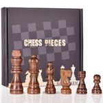 SANCHKEN 32 Pieces Wooden Chess Pieces 3" Handcrafted Chessmen (Pieces Only) Tournament Staunton Chessmen with Storage Bag with King Figures Chess Game Chess Accessories