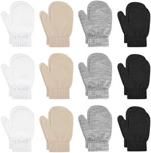 ONESING 12 Pairs Toddler Mittens Kids Knit Warm Mittens Children Solid Winter Gloves for Baby Girls Boys Black Grey White Kakki 1-3