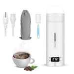 Travel Kettle Electric Tea Coffee Kettle, 400ml Personal Hot Water Boiler 304 Stainless Steel, 110V Electric Kettle for Hotel/Travel, Leak-proof, with Digital Display, Long-handled Cup Brush