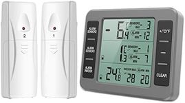 AMIR Upgraded Refrigerator Thermometer, Wireless Indoor Outdoor Thermometer, Sensor Temperature Monitor with Audible Alarm Temperature Gauge for Freezer Kitchen Home (Battery not Included, Grey)