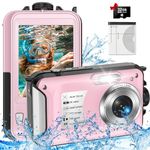 4K Waterproof Camera with 32GB Card Waterproof Digital Camera 56MP Autofocus 16X Compact Underwater Cameras for Snorkeling 11FT Floatable Digital Camera with 1250mAh Battery, Pink