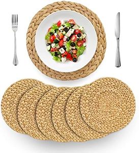 BARIEN (4 Sizes: 12-13-14-15) Woven Placemats Round Natural Water Hyacinth Weave Placemat for Dining Table, Large Handmade Placemats Heat Resistant Non-Slip (12 - Set of 6)