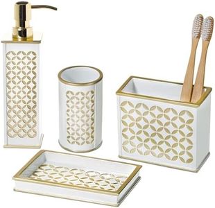 Creative Scents White Bathroom Accessories Set - Decorative 4 Piece Bathroom Accessory Set Includes: Soap Dispenser, Toothbrush Holder, Soap Dish and Tumbler, Gift Packaged (Diamond Lattice)