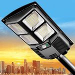 KINGHE Solar Street Lights Outdoor Waterproof - 400W Dusk to Dawn Solar Parking Lot Lights,Security Flood Lights with Motion Sensor Control for Yard, Path, Garage,Home, Commercial Grade,6500K