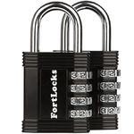 2-Pack FortLocks Padlocks | 4-Digit Combination Locks for Indoor & Outdoor Use | Padlocks for Gym or School Locker | Resettable Padlocks with Code | Heavy-Duty, Rustproof, Weatherproof | Black