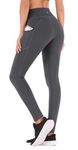 IUGA High Waist Yoga Pants with Pockets, Gym Leggings for Women Tummy Control, Workout Leggings for Women 4 Way Stretch Grey