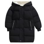 liangp Must Haves 2024 Girl Hooded Kids Zipper Coat Warm Windproof Jacket Winter Warm Parka Coats Padded Long Overcoat Lightweight Outerwear Girls Coats 13-14 Years Black