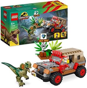 LEGO Jurassic Park Dilophosaurus Ambush Dinosaur Toy for Boys, Girls, Kids 6 Plus Years Old, with Dino Figure and Jeep Car Toy, 30th Anniversary Collection Set 76958