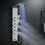 ROVOGO LED Shower Panel Tower System - Use 5 Functions at Once: Rainfall, Mist, Handheld, Body Jets and Tub Spout, Shower Column with Lights, Stainless Steel Brushed