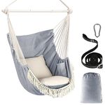 Chihee Hammock Chair Hanging Swing Max 500 Lbs 2 Cushions Included Steel Spreader Bar with Anti-Slip Grooves Portable Hanging Chair Side Pocket Large Macrame Bohemian Chair Indoor Outdoor