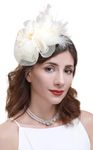 Fascinators Hat for Women Tea Party Headband Kentucky Derby Wedding Flower Cocktail Mesh Feathers Hair Clip(3-Beige)