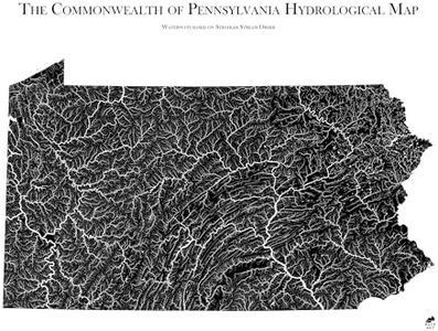 Muir Way Hydrological River Map of Pennsylvania - Watershed Topographic Wall Art for Home, Office, or Travel Decor - Unframed Flat Paper Print, 24x30