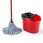 Vileda SuperMocio Microfibre and Cotton Mop and Bucket Set, Mop for Cleaning Floors, Set of 1x Mop and 1x Bucket, Red/Black, 28.3cm (W) x40cm (D) x28.5cm (H)