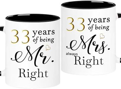 WOSIWULA 33 Year Anniversary Coffee Mugs Set of 2, 33 Years of Being Mr Right/Mrs Always Right, 33th Wedding Anniversary Decorations Gifts Presents Cups for Couple Parents Grandparents, 11oz