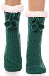 EBMORE Slipper Fluffy Socks for Women Cosy Fuzzy Cabin Winter Warm Soft Fleece Comfy Thick Stocking Fillers with Grips Gift Socks(Green)