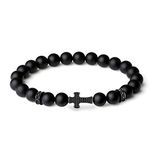 COAI Religious Jewelry Cross Matte Onyx Black Stone Bracelet, Beaded Cross Bracelet, Jesus Bracelet M