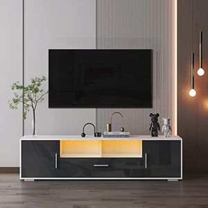 Olela TV Stand with LED Lights,Modern Entertainment Center TV Console, Wood Minimalist High Glossy TV Cabinet with Large Storage Drawer for Gaming, Living Room, Bedroom