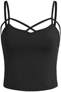 SweatyRocks Women's Spaghetti Strap Crop Top Criss Cross Camisole Tank Tops Black L