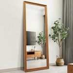 TheiaMo Full Length Mirror Wood Frame, 65×22in Floor Mirror Full Body Mirror with Standing Holder Hanging Wall Mirror, Stand Large HD Mirror, Dressing Mirror for Bedroom/Living Room, Dark Wood