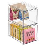 mDesign Kitchen Storage Box – Plastic Storage Box with Pull-Out Drawer – Pantry, Fridge and Cupboard Storage for Food and Snacks – Set of 2 – Clear