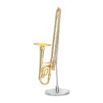 Gold Trombone Music Instrument Miniature Replica with Case - Size 5.5 in.