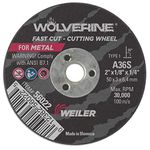 Weiler 56022 2" x 1/8" Wolverine Type 1 Cutting Wheel, A36S, 1/4" A.H. (Pack of 50)