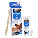 VETIQ Denti-Care Kit for Dogs 2+ Months & Cats 3+ Months Contains a Enzymatic Toothpaste to Help Fight Tartar & Reduce Dental Plaque, a Bamboo Toothbrush & a Silicone Finger Sleeve, 70 g (Pack of 1)