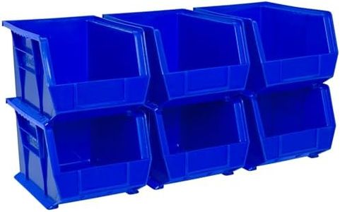Akro-Mils 30239 AkroBins Plastic Storage Bins, Space-Saving Stackable Bins for Garage, Pantry, Craft Organization, 11-" x 8-" x 7-", blue, 6-Pack