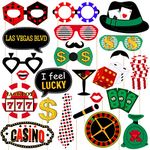 Las Vegas Photo Booth Props Las Vegas Night Party Decorations Glitter Selfie Props Creative Party Supplies,Pack of 24