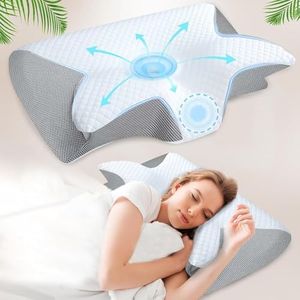 Cervical Neck Pillow for Neck Pain Relief, 2 in 1 Ergonomic Orthopedic Bed Pillow, Memory Foam Pillows, with Removable Pillowcase, for Side Sleepers, Back and Stomach Sleepers