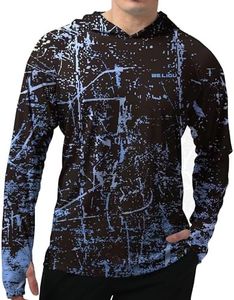 WELIGU Men's Fishing Shirt Long Hoodie Sleeve Sun Protection UV UPF 50+ T-Shirts Outdoor Hiking Lightweight Fluorescent Blue Small