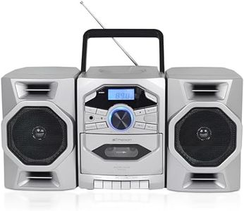 Emerson Portable CD Player Boombox with Cassette Player, Tape Recorder, AM/FM Radio, MP3 AUX Input, Detachable Speakers, AC/DC & Battery Operated – Stereo System for Home, Travel, Indoor & Outdoor Use
