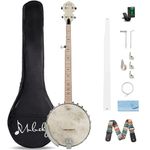 Mulucky 5 String Banjo, Full Size with 24 Brackets, Open Back, Maple Banjos with Remo Head, Geared 5th Tuner, Gift Package with Beginner Kit - MB1101