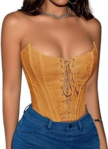 Benfoly Corset Tops for Women Strapless Backless Lace-Up Bustier Crop Tank Top Sleeveless Sexy Summer Going Out Top Y2K Club