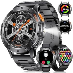 LIGE Montre Connectée Homme avec 3 Bracelets 530mAh 5ATM Étanche,1.43" Montre Tactile Connecté Militaire avec Torche LED Moniteur Fréquence Cardiaque Podomètre Fitness Tracker Smartwatch iOS Android