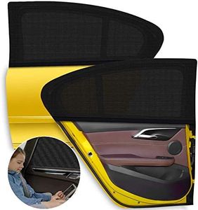 T Tersely 2 Packs Window Shade【No Need Adhesive Tapes】Car Sun Shade Breathable Elastic Mesh Car Rear Side Window Shades-Universal Fit for Most of Cars-Protect Kids from The Sun-Cover Full Windows