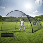 Smocraut Batting Cage Baseball Batting Cages for Backyard, Portable Baseball and Softball Batting Cages for Pitching Training with Target and Carry Bag (30X13X9 FT with Ball Tee, Enclosed Cage)