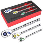 UYECOVE Ratchet Set 3PCs-1/4" Drive Ratchet, 3/8" Drive Ratchet, 1/2" Drive Ratchet, Socket Wrench Set, Ratchet Set-Colorful Ratchet Wrench Set 72-Tooth Reversible Quick-Release with XIPE Storage Tray