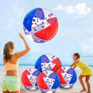 5 Pack Patriotic Sequins Beach Balls 24 Inch 16 Inch Red White and Blue Beach Ball Filled with Stars Confetti Glitters 4th of July Summer Pool Toys Party Decoration Supplies Favor for Kids Adult