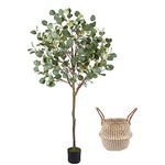 Warmplants Artificial Eucalyptus Tree, 5ft Tall Fake Eucalyptus Plant with Basket, Green Silver Dollars Silk Leaves Faux Tree for Home Office Livingroom Floor Decor Indoor