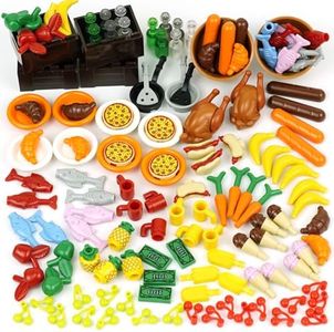 City Food Building Block Accessories Bricks Set Pack 136 Pieces People Friends House Kitchen Mini Farm Restaurant Parts Creator Kits Toys for Kids Age 6-12