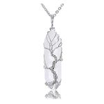 CrystalTears Natural Clear Quartz Healing Crystal Stone Necklace Tree Life Wire Wrapped Hexagonal Crystal Points Pendant Necklace Jewellry Crystal Mothers Day Gifts for Mum Women